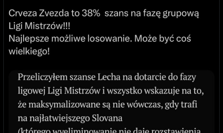Pamiętne SZANSE Lecha na LIGĘ MISTRZÓW po wylosowaniu Crvenej zvezdy xD